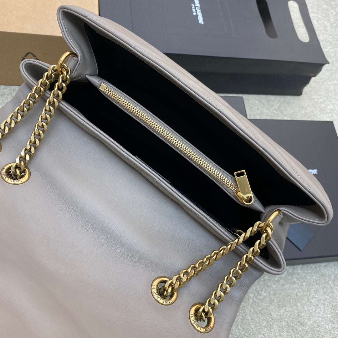 Luxury Saint Laurent LOULOU MEDIUM 32 GREY QUILTED LEATHER GOLD HARDWARE