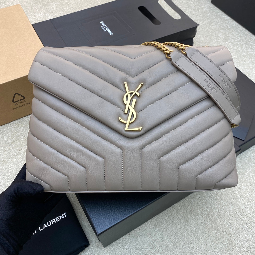 Luxury Saint Laurent LOULOU MEDIUM 32 GREY QUILTED LEATHER GOLD HARDWARE
