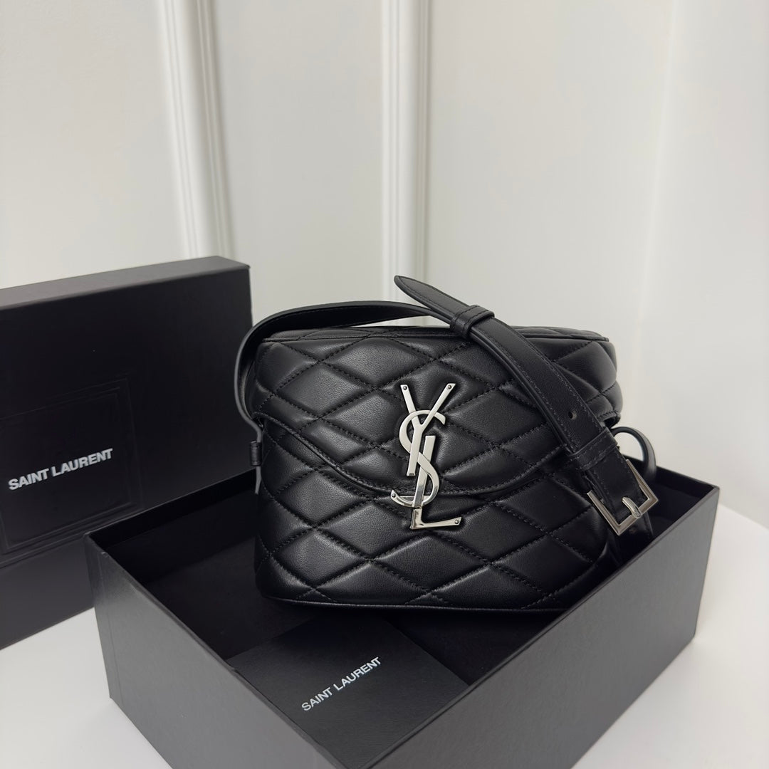 Luxury Saint Laurent SL June Box Bag In Quilted Black Lambskin Shw