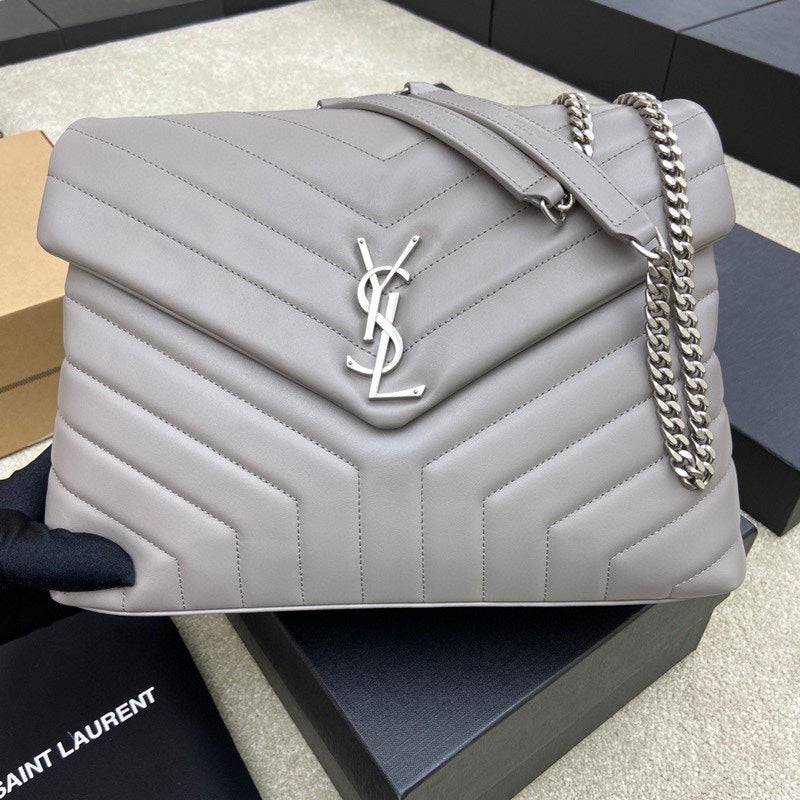 Luxury Saint Laurent LOULOU MEDIUM 32 GREY QUILTED LEATHER SILVER HARDWARE