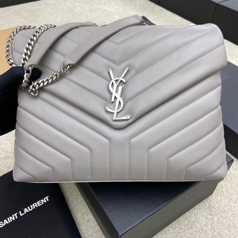 Luxury Saint Laurent LOULOU MEDIUM 32 GREY QUILTED LEATHER SILVER HARDWARE