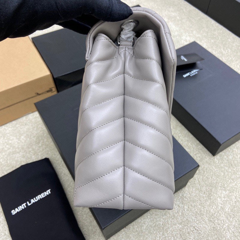 Luxury Saint Laurent LOULOU MEDIUM 32 GREY QUILTED LEATHER SILVER HARDWARE