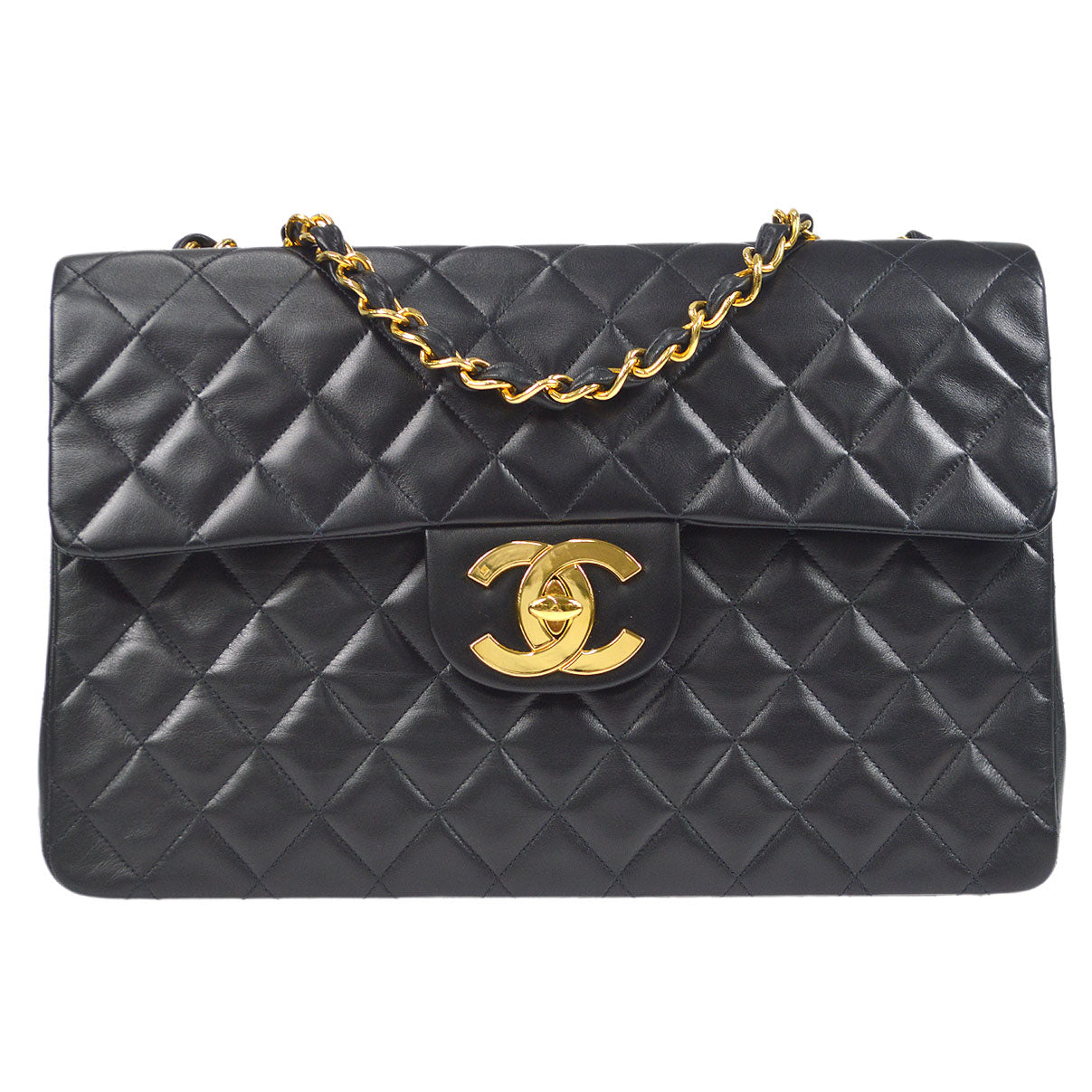CHANEL 1994-1996 Classic Flap Maxi Black Lambskin 66455