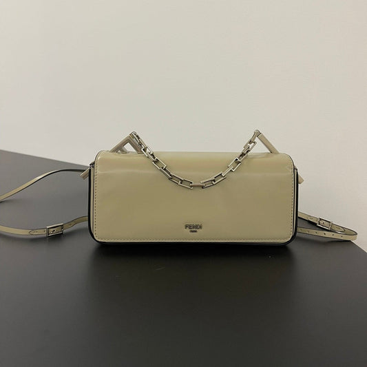 Luxury FendiLuxury FendiMINI FIRST SIGHT 23 BAG IN ECRU BROWN CALFSKIN WITH SILVER HARDWARE