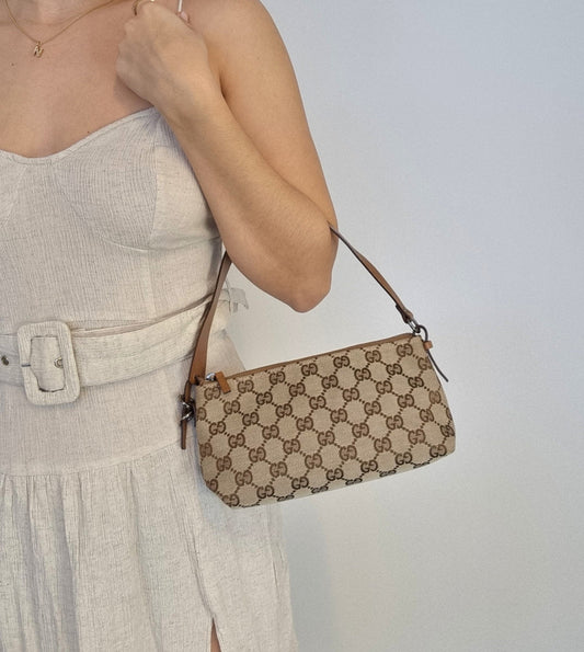 Luxury Gucci GG Beige/brown Canvas Pochette
