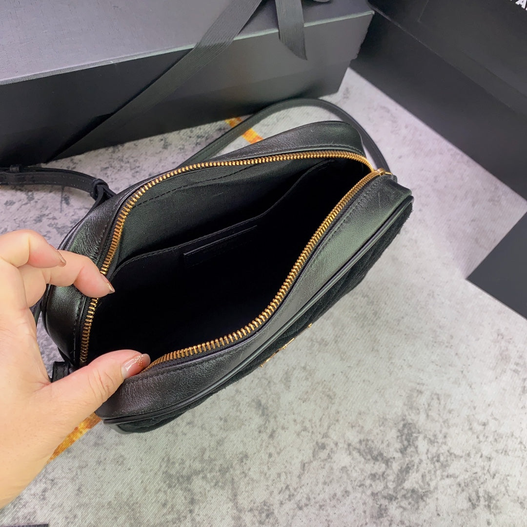 Luxury Saint Laurent LOU CAMERA BAG 23 IN BLACK SUEDE AND CALFSKIN TRIM