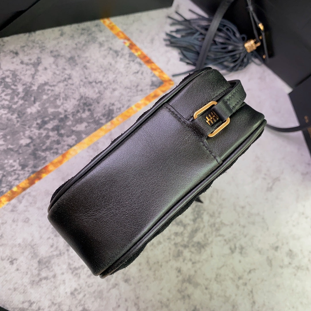 Luxury Saint Laurent LOU CAMERA BAG 23 IN BLACK SUEDE AND CALFSKIN TRIM