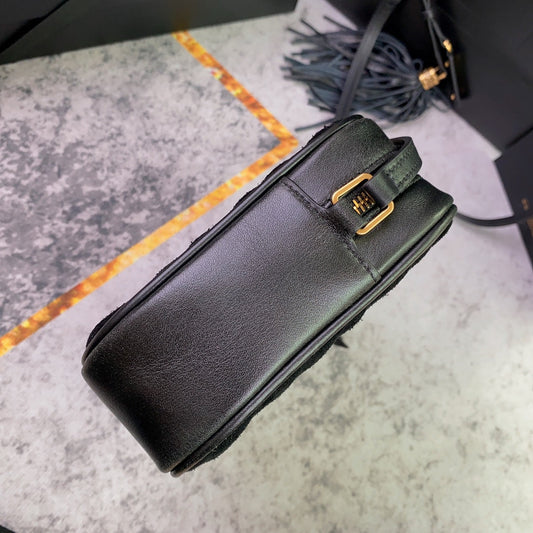 Luxury Saint Laurent LOU CAMERA BAG 23 IN BLACK SUEDE AND CALFSKIN TRIM