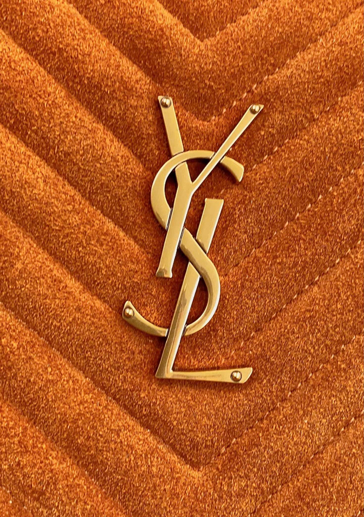 Luxury Saint Laurent LOU CAMERA BAG 23 IN SPANISH ORANGE SUEDE AND BROWN CALFSKIN TRIM