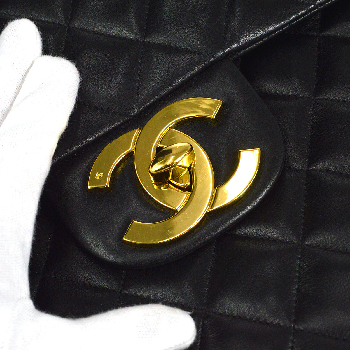 CHANEL Classic Flap Maxi Chain Shoulder Bag Black Lambskin 87293