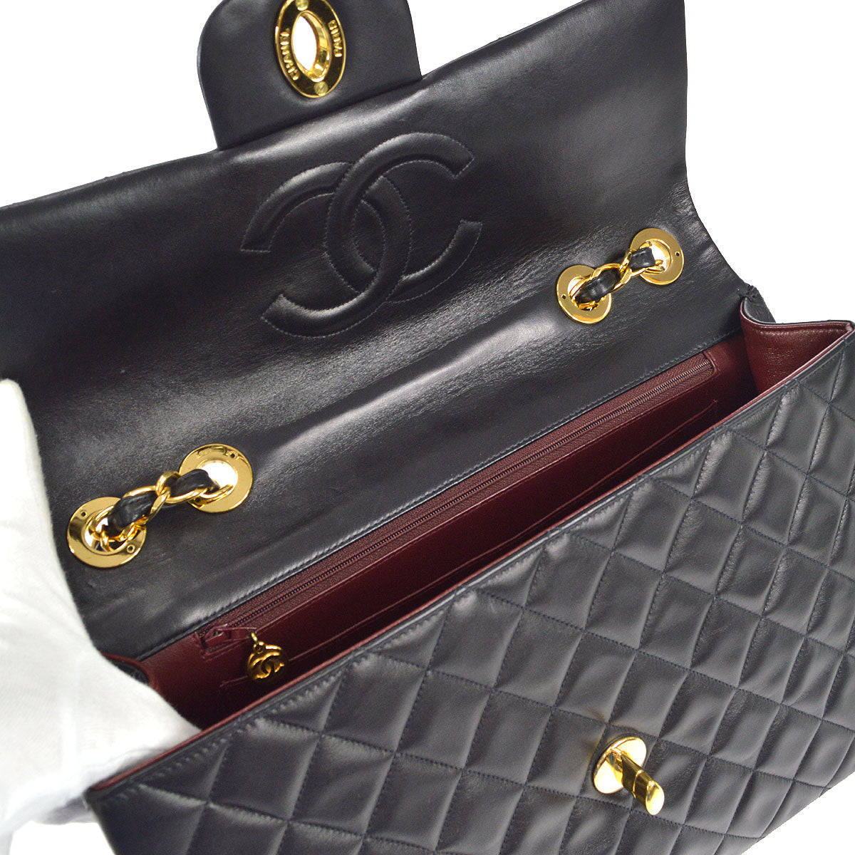 CHANEL Classic Flap Maxi Chain Shoulder Bag Black Lambskin 87291