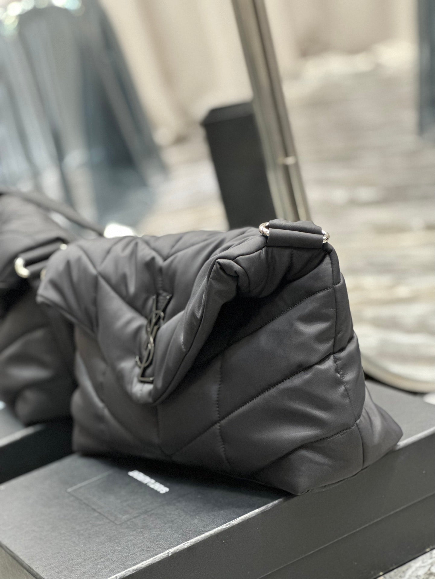 Luxury Saint Laurent PUFFER LARGE BAG 34 IN DARK GRAY NYLON