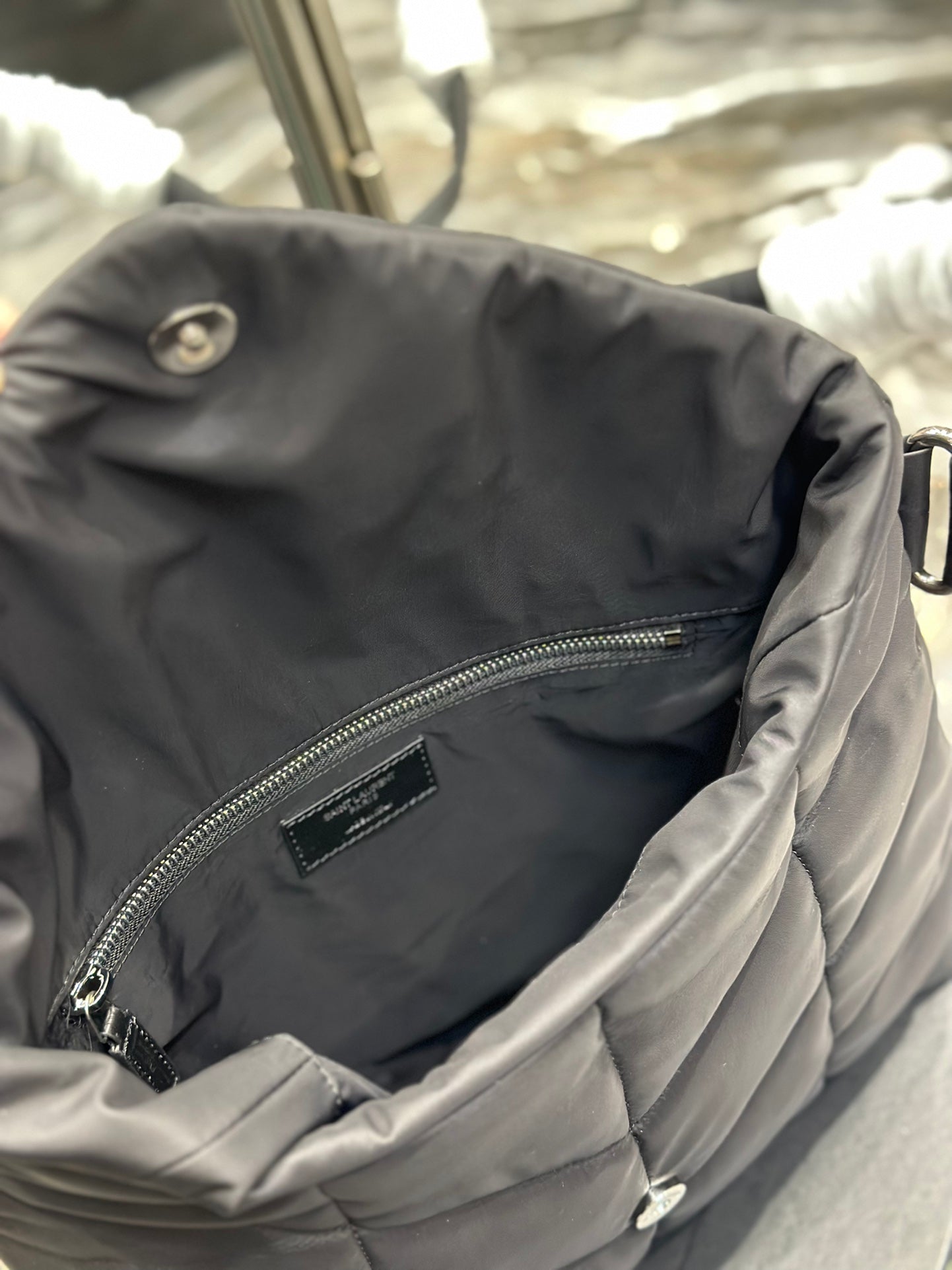 Luxury Saint Laurent PUFFER LARGE BAG 34 IN DARK GRAY NYLON