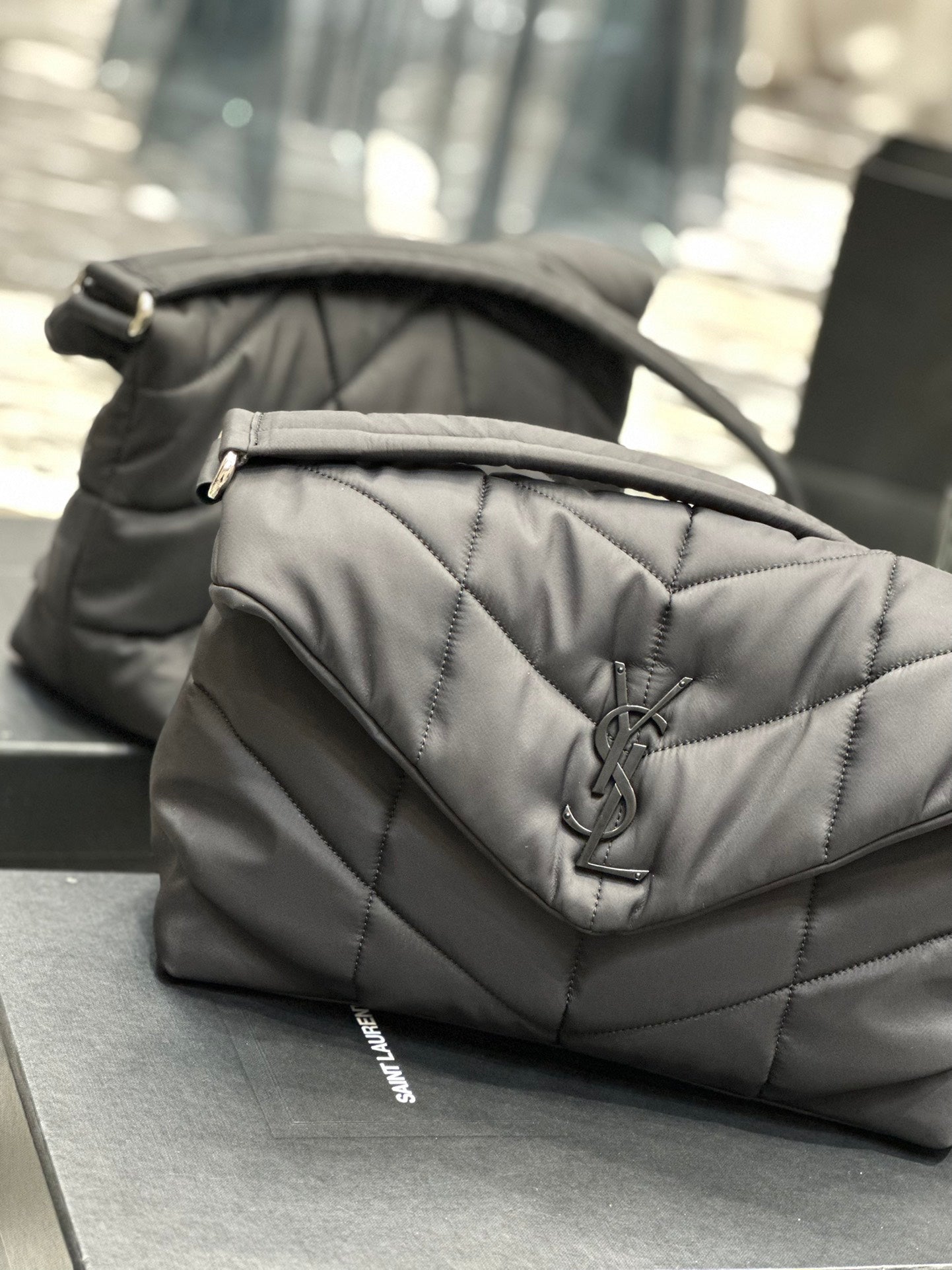 Luxury Saint Laurent PUFFER LARGE BAG 34 IN DARK GRAY NYLON