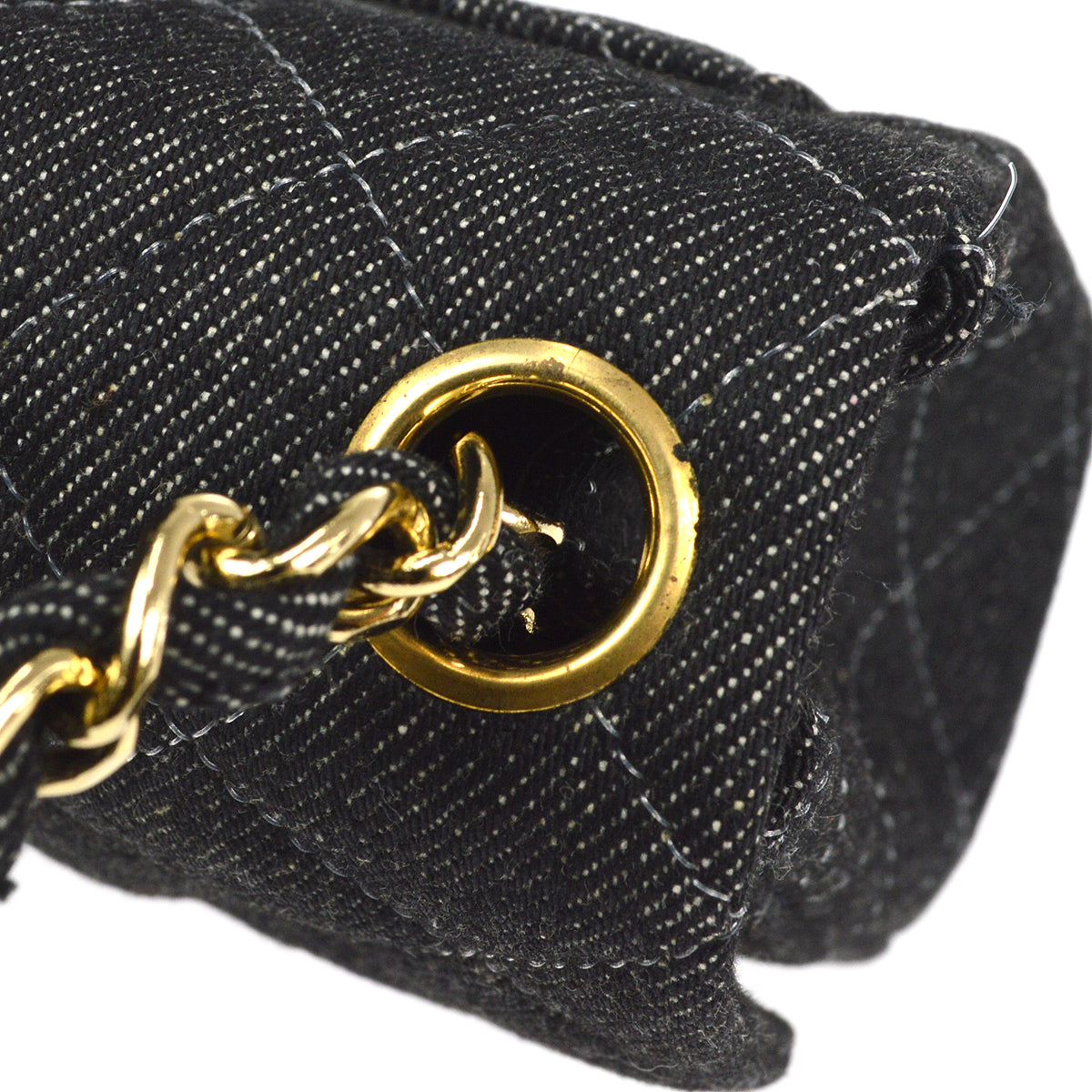 CHANEL 1997-1999 Classic Flap Mini Square 17 Black Denim 77473