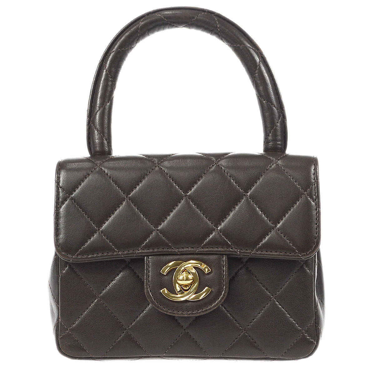 CHANEL Classic Flap Handbag Micro Brown Lambskin 96861
