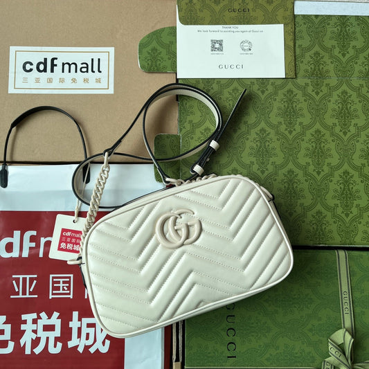 Luxury Gucci MARMONT SHOULDER BAG 24 IN WHITE CALFSKIN