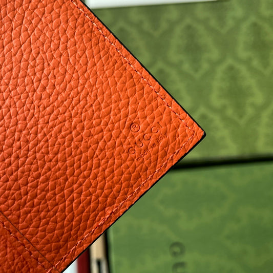 Luxury Gucci CARD HOLDER 12 IN ORANGE EMBOSSED CALFSKIN