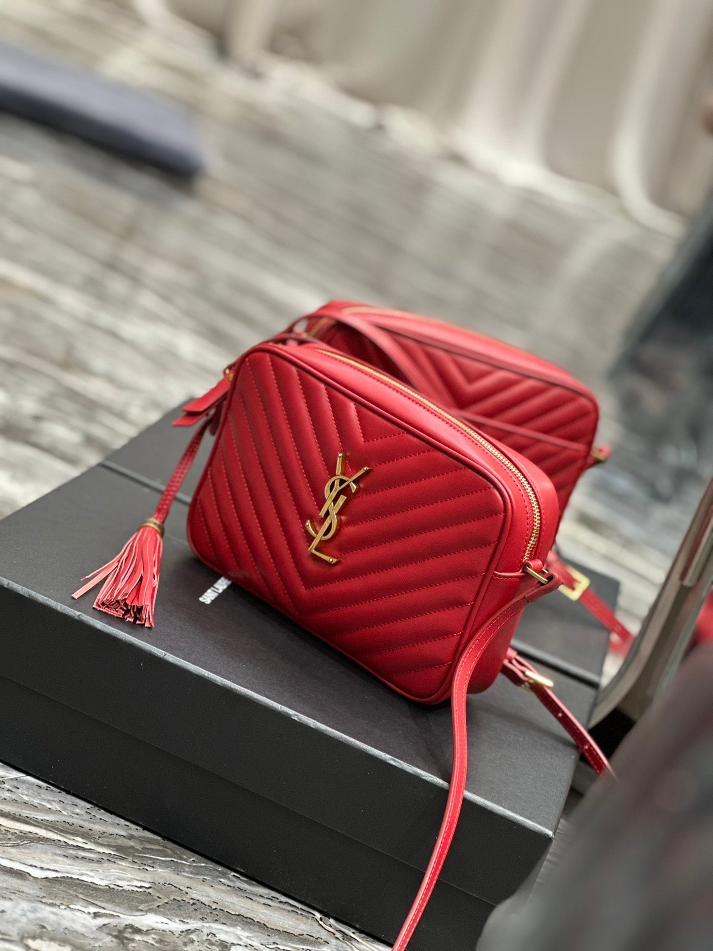 Luxury Saint Laurent LOU CAMERA 23 RED LAMBSKIN GOLD HARDWARE