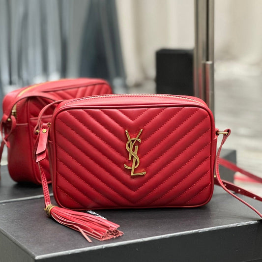 Luxury Saint Laurent LOU CAMERA 23 RED LAMBSKIN GOLD HARDWARE