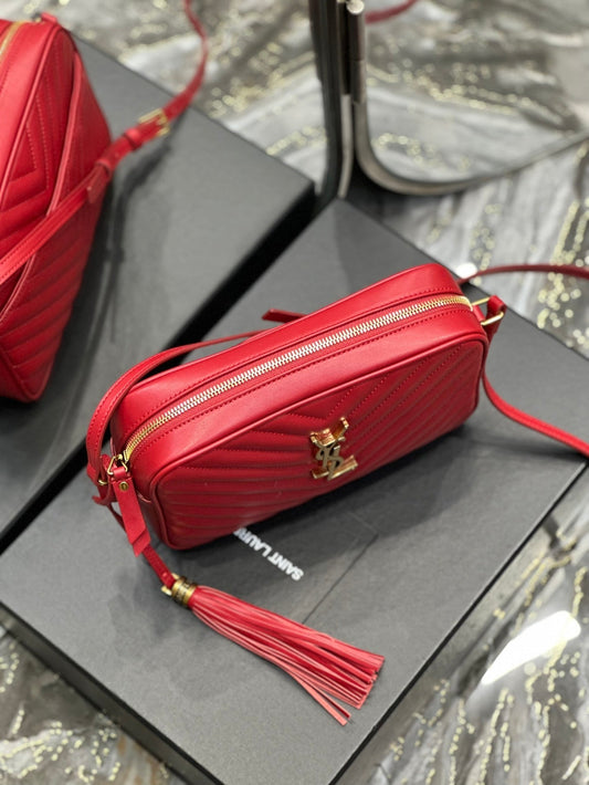 Luxury Saint Laurent LOU CAMERA 23 RED LAMBSKIN GOLD HARDWARE