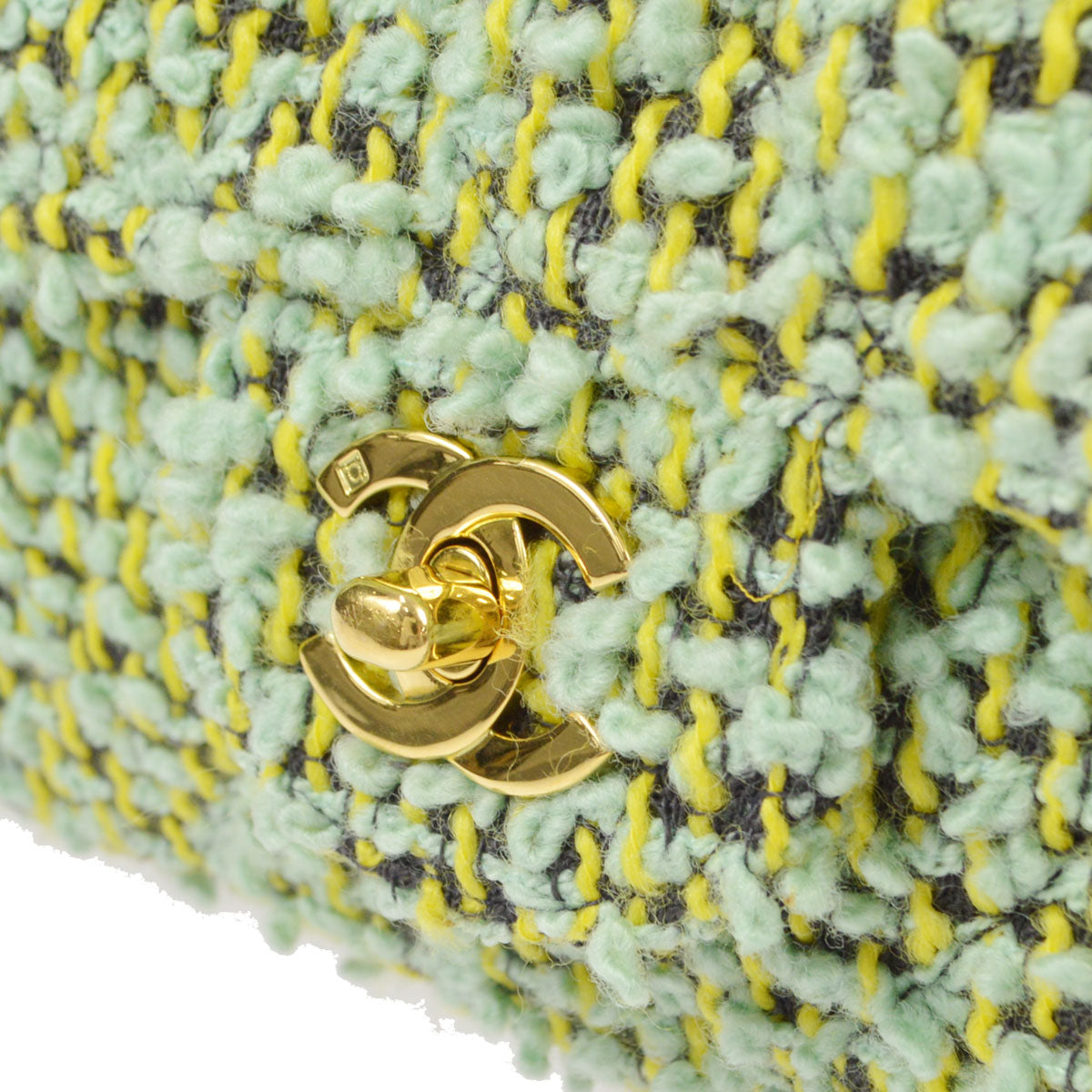 CHANEL 1991-1994 Classic Flap Handbag Medium Tweed Green 77029