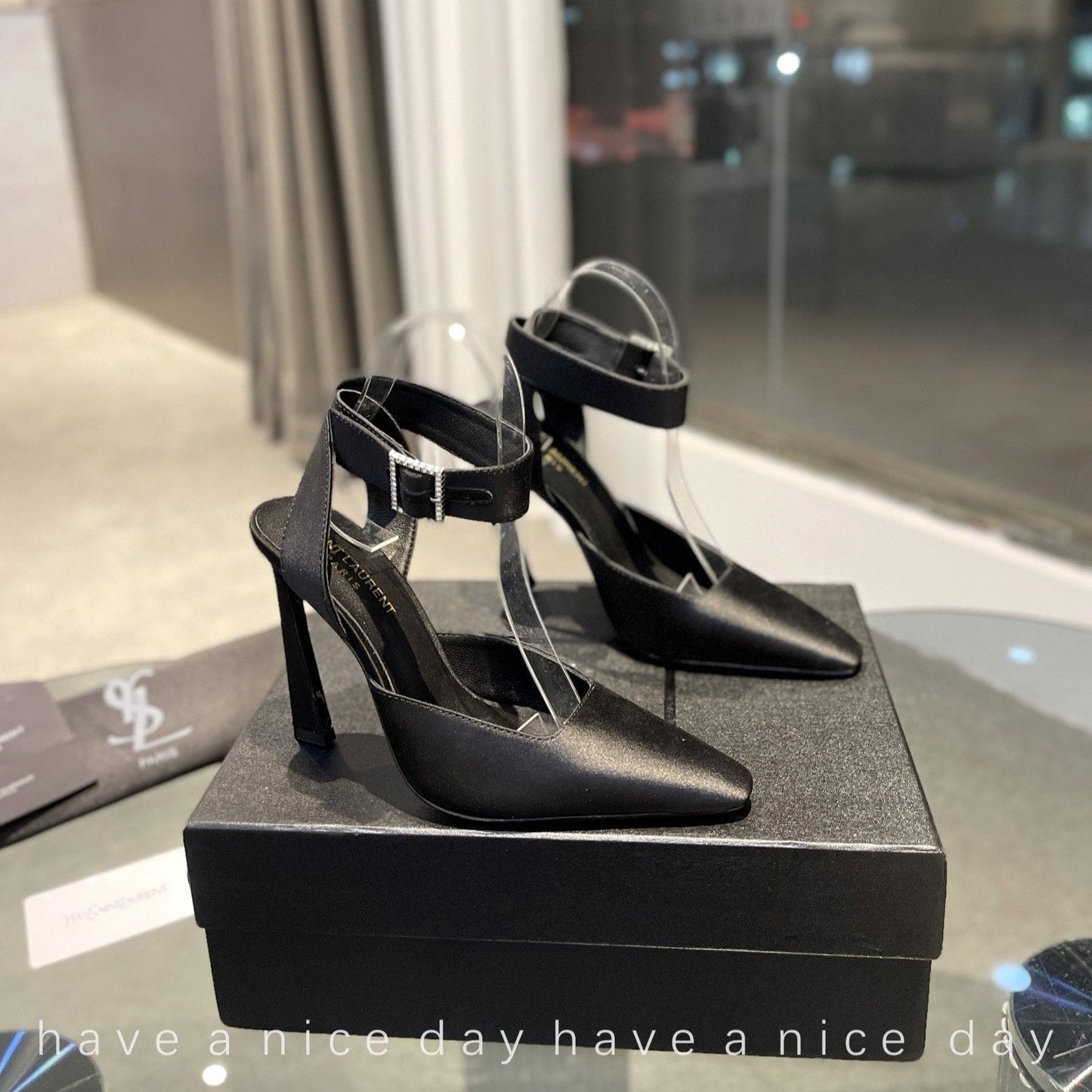 Luxury Saint Laurent SL FANNY SLINGBACK PUMPS BLACK SATIN