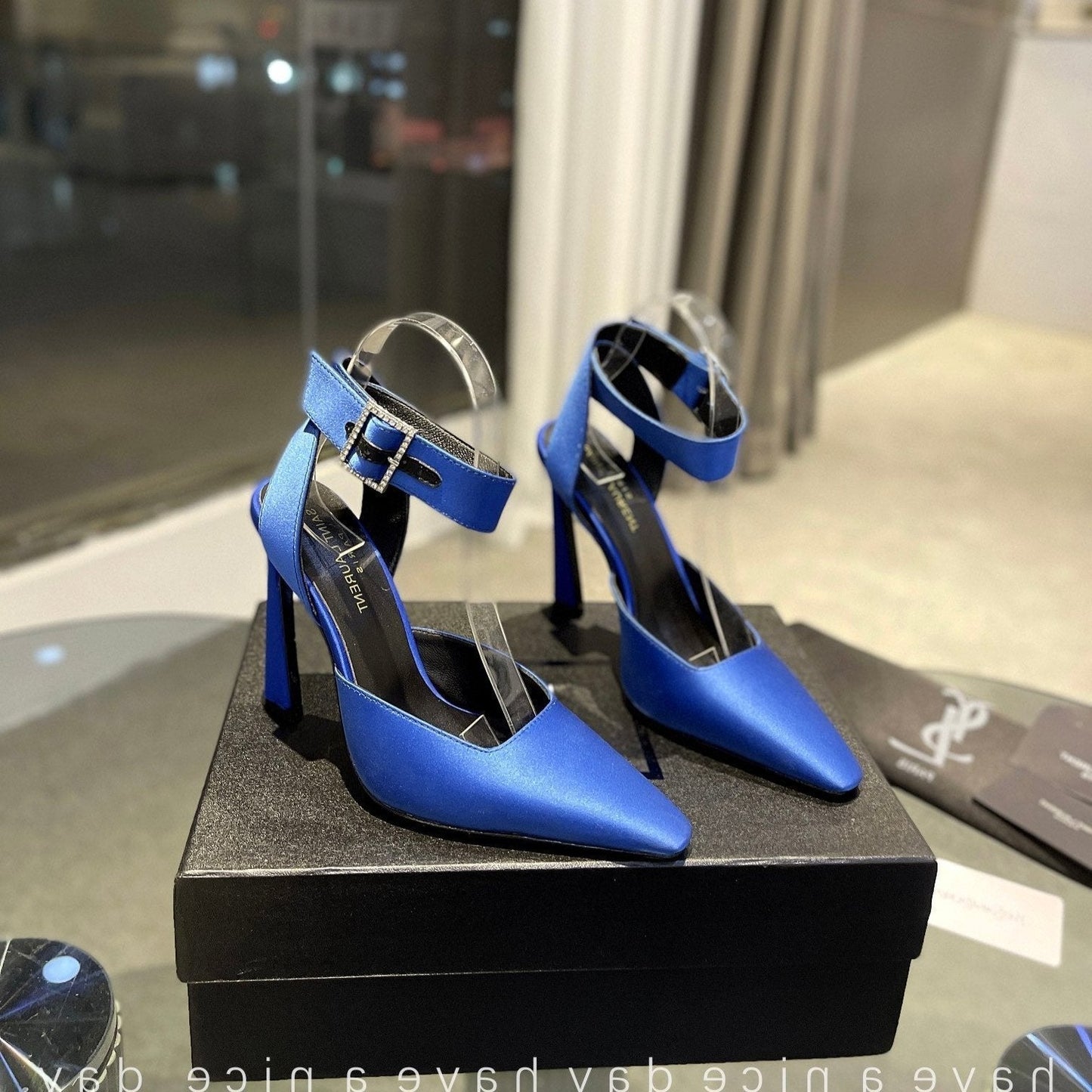Luxury Saint Laurent SL FANNY SLINGBACK PUMPS COBALT SATIN