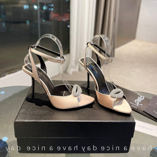 Luxury Saint Laurent SL AYERS CRYSTAL SANDAL CHAMPAGNE SATIN