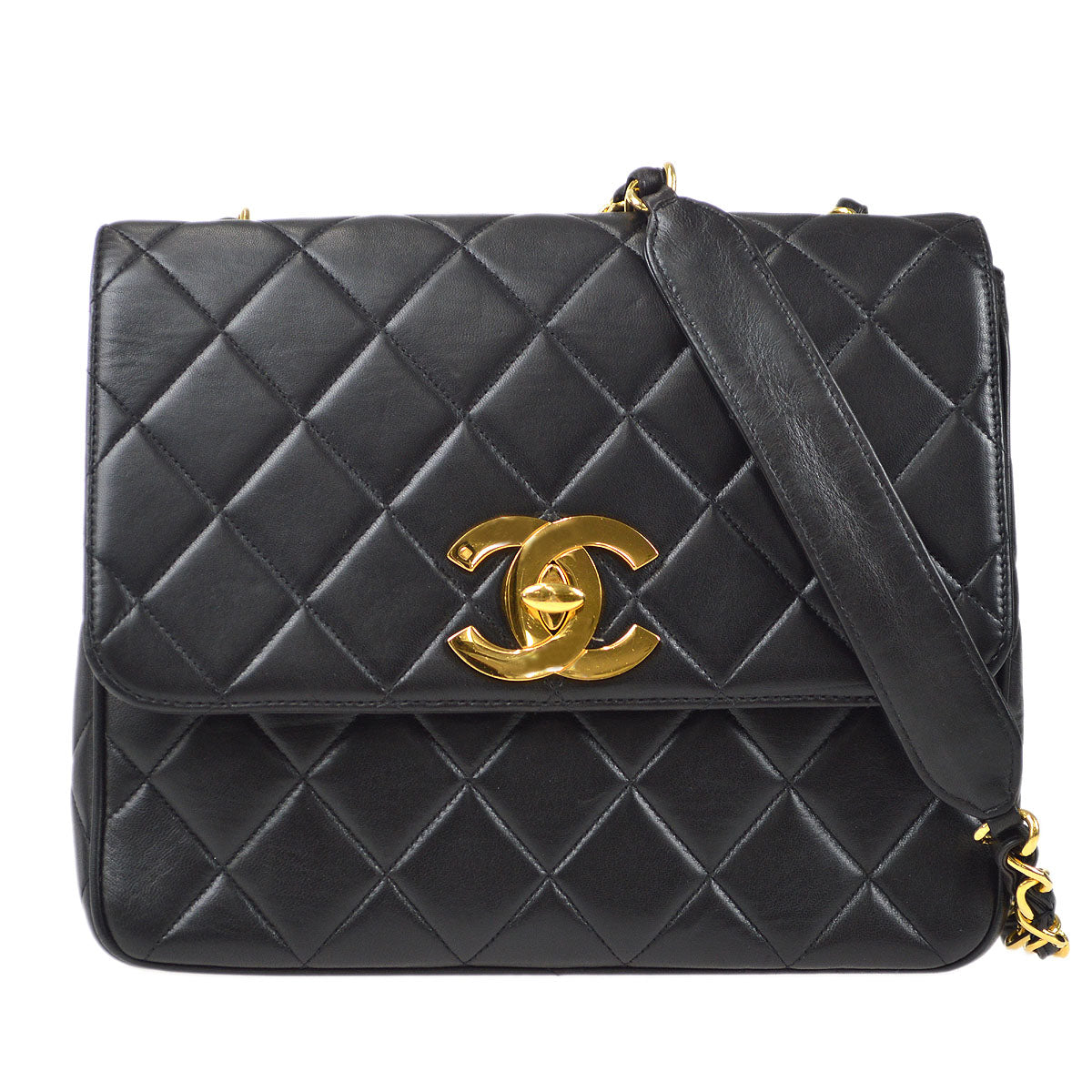 CHANEL 1994-1996 Big CC Straight Flap Medium Black Lambskin 56976