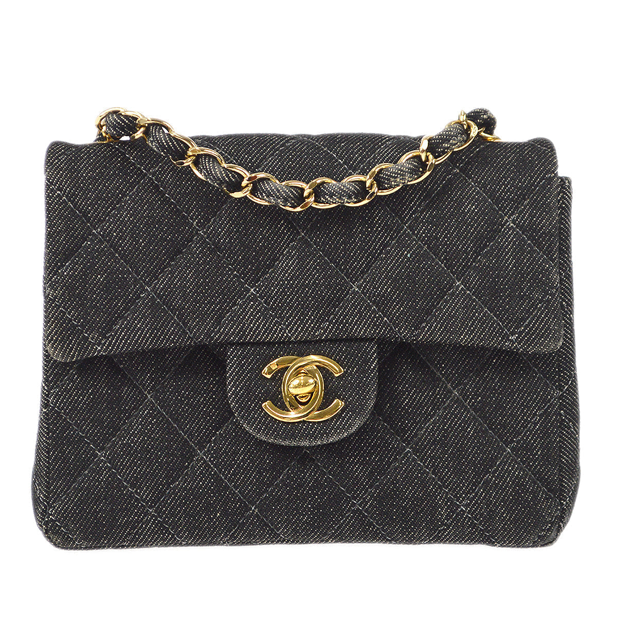 CHANEL 2001-2003 Classic Flap Mini Square 17 Black Denim 88001