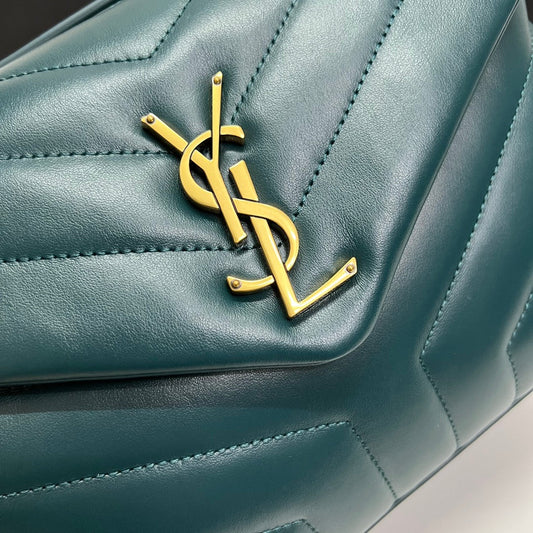 Luxury Saint Laurent LOULOU SMALL 25 IN DEEP JUNGLE GREEN LAMBSKIN GOLD HARDWARE