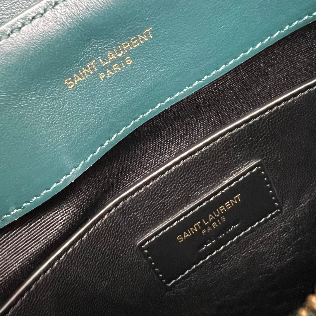 Luxury Saint Laurent LOULOU SMALL 25 IN DEEP JUNGLE GREEN LAMBSKIN GOLD HARDWARE