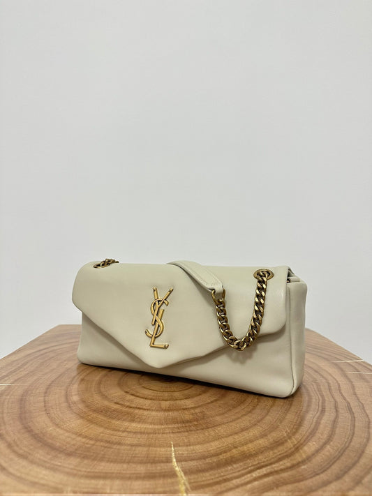 Luxury Saint Laurent SL 26cm Calypso Chain Bag White Leather