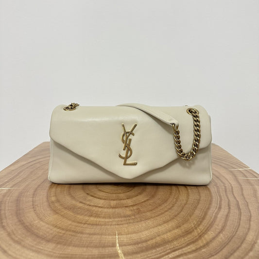 Luxury Saint Laurent SL 26cm Calypso Chain Bag White Leather