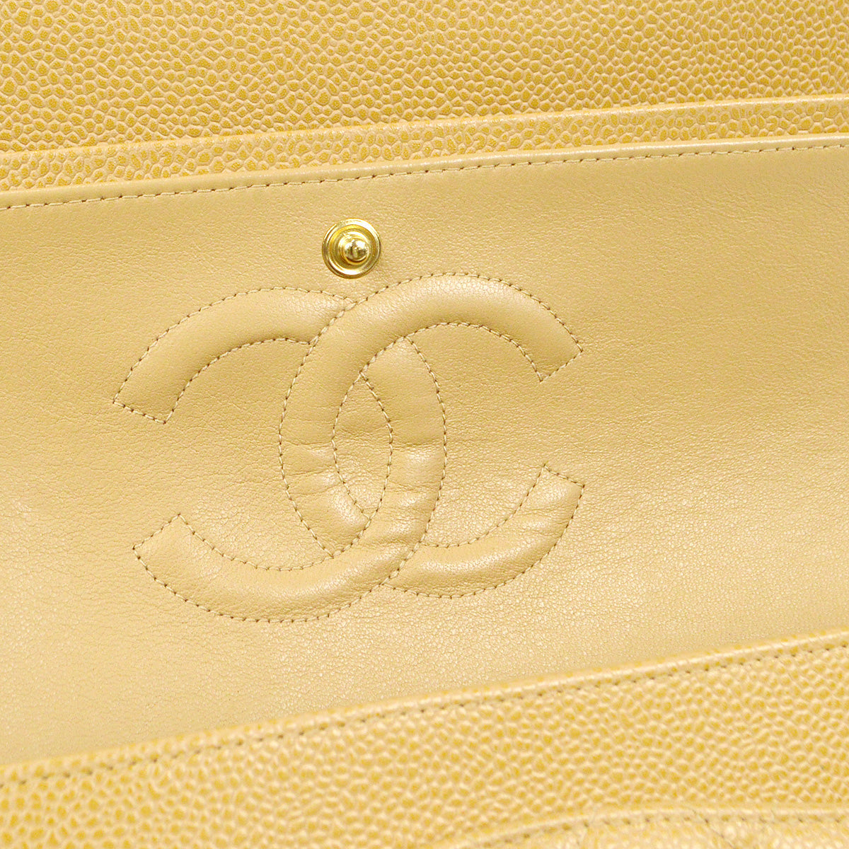 CHANEL 2003-2004 Classic Double Flap Medium Beige Caviar 66827