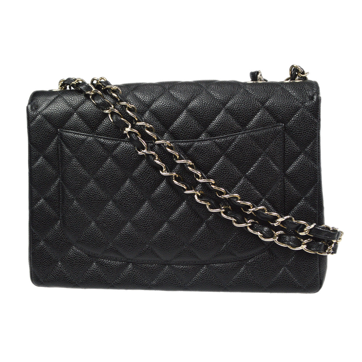 CHANEL Classic Flap Jumbo Double Chain Shoulder Bag Black Caviar 87978