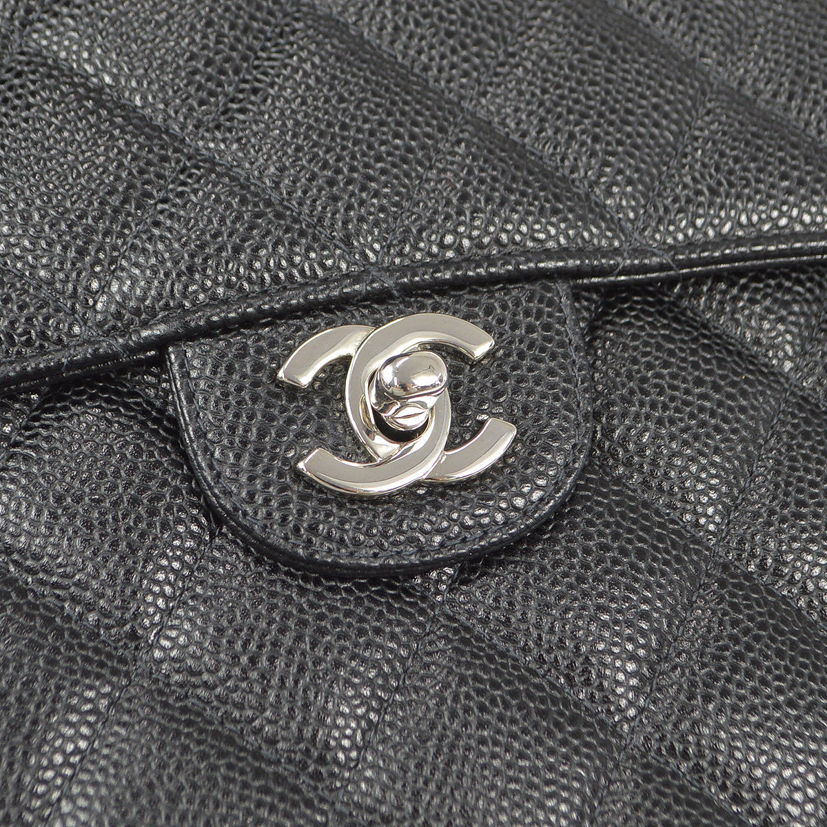 CHANEL Classic Flap Jumbo Double Chain Shoulder Bag Black Caviar 87978