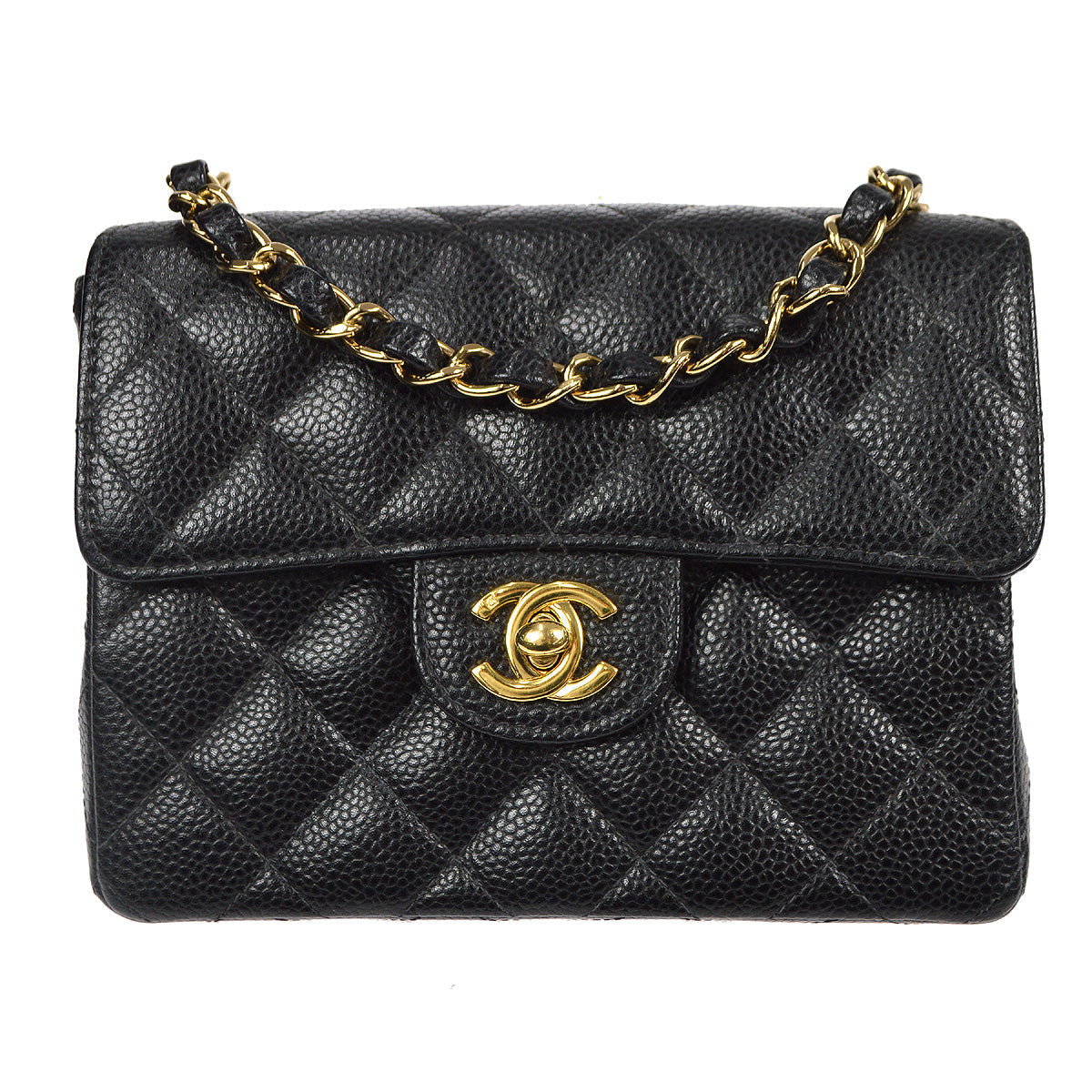 CHANEL 2003-2004 Classic Flap Mini Square 17 Black Caviar 78316