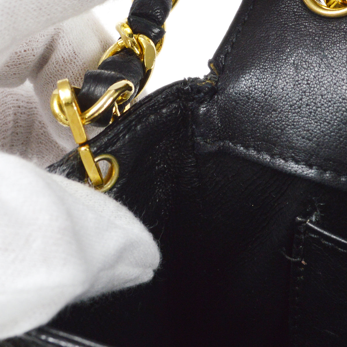 CHANEL * Straight Flap Chain Shoulder Bag Black Lizard 98558