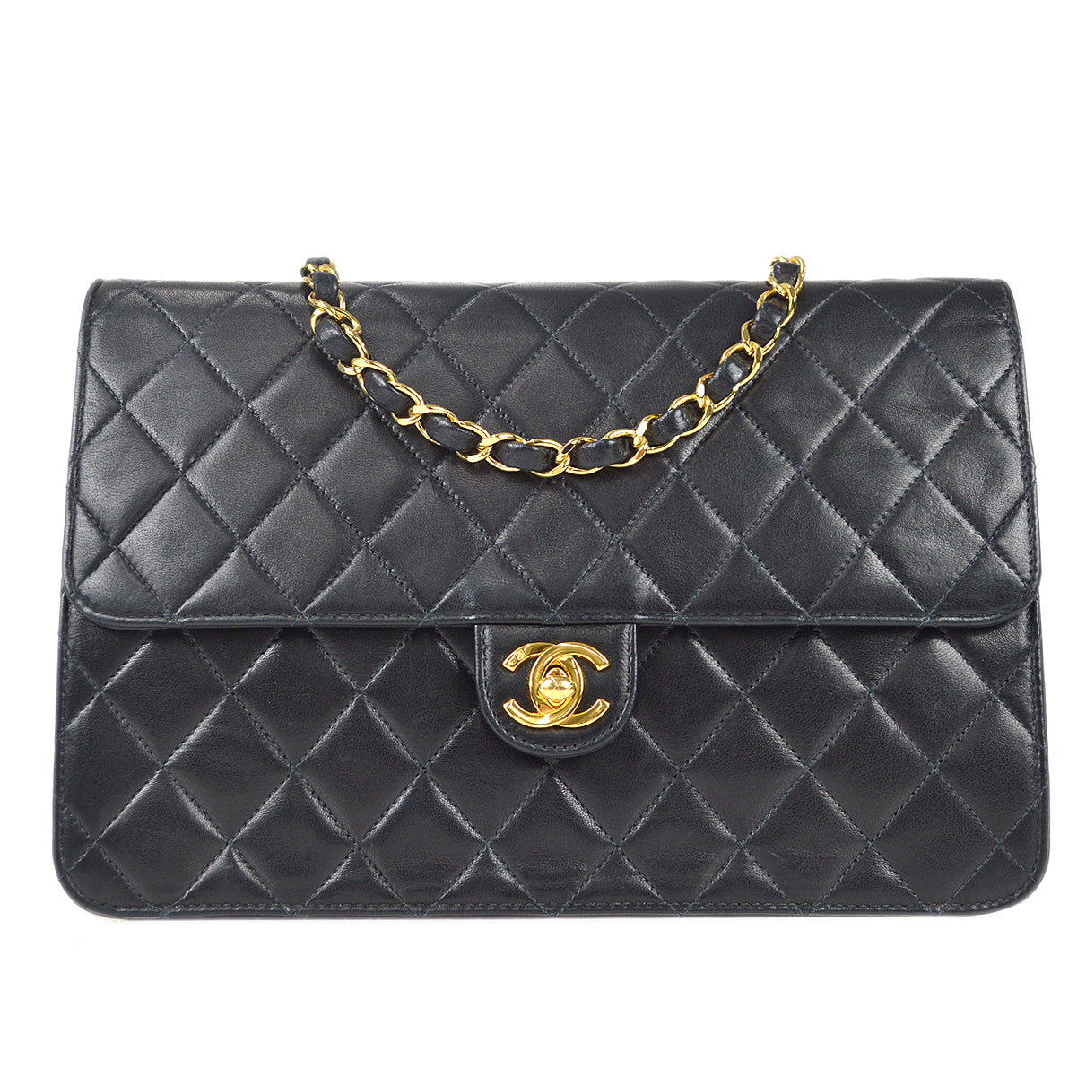 CHANEL Classic Flap Chain Shoulder Bag Black Lambskin 68235