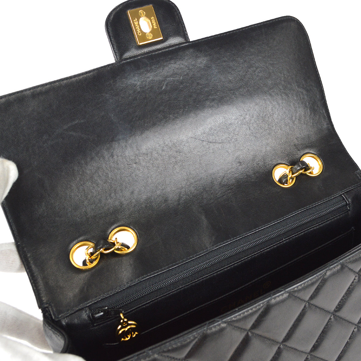 CHANEL Classic Flap Double Chain Shoulder Bag Black Lambskin 68886