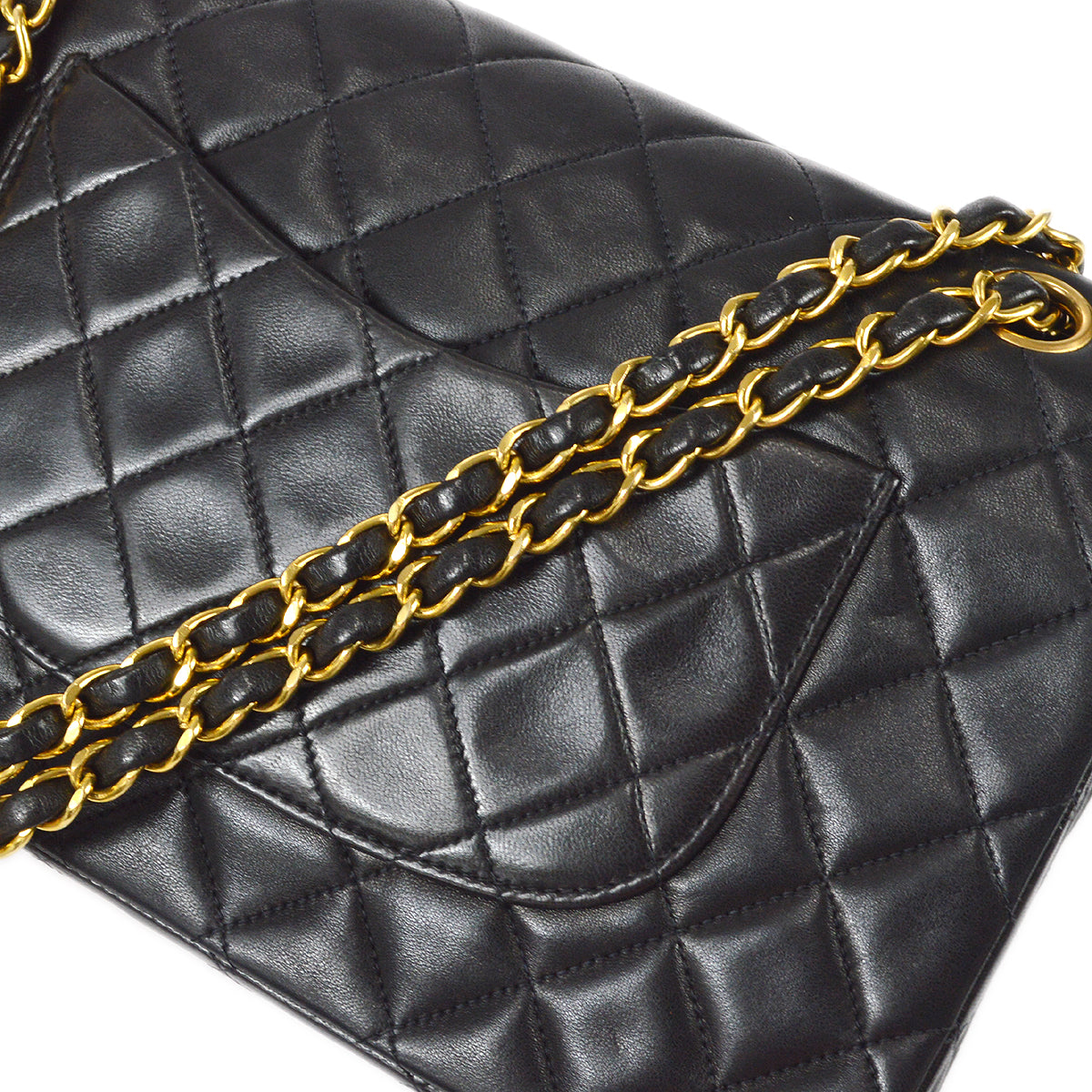 CHANEL Classic Double Flap Medium Shoulder Bag Black Lambskin 78301