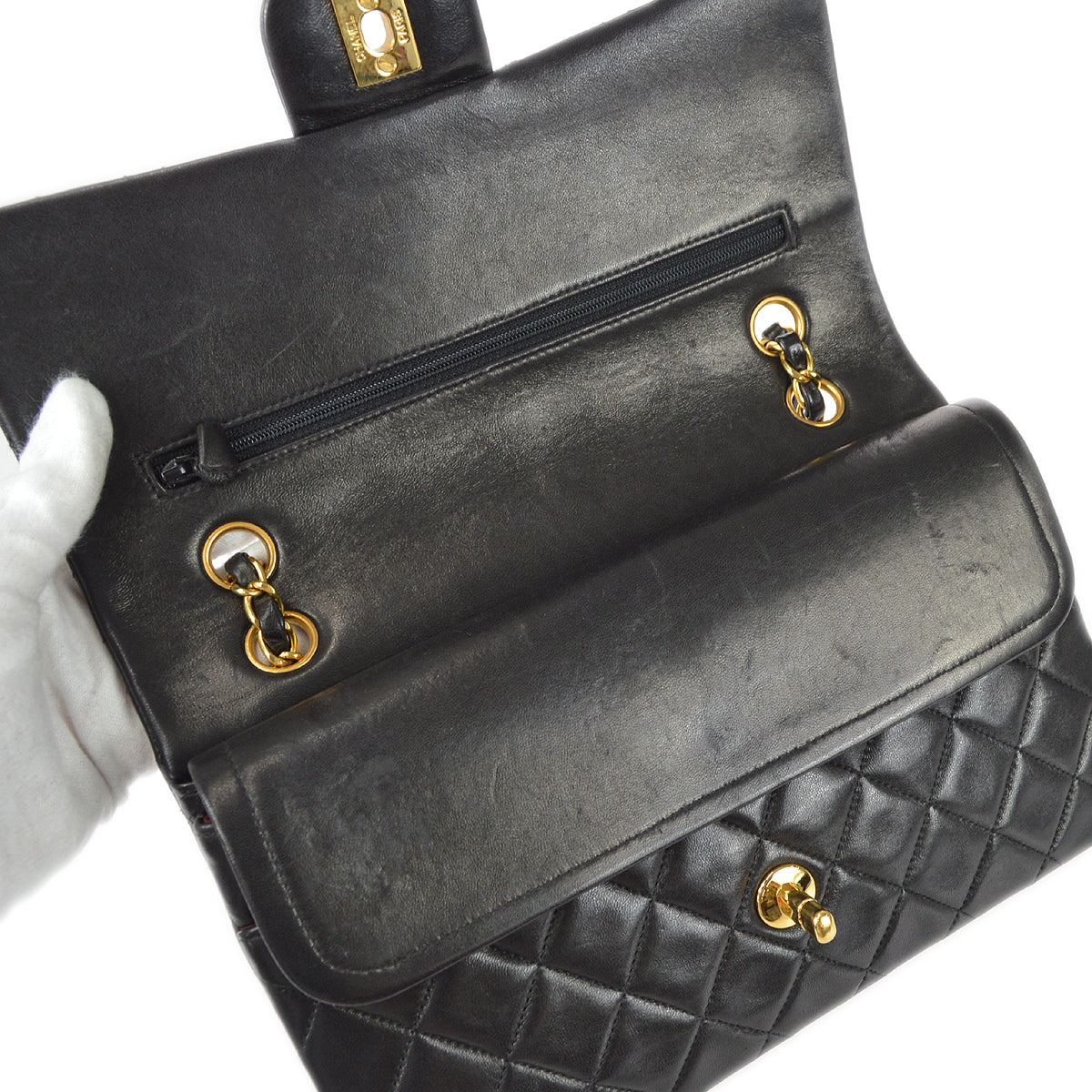 CHANEL Classic Double Flap Medium Shoulder Bag Black Lambskin 78301