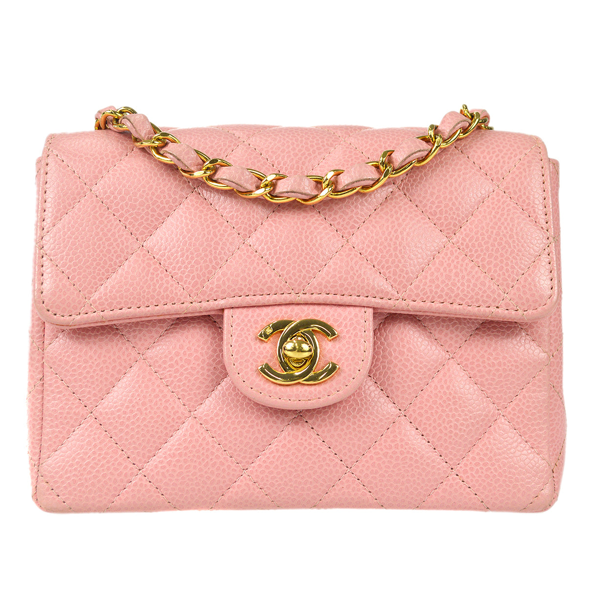 CHANEL Classic Flap Mini Square Chain Shoulder Bag Pink Caviar 78549