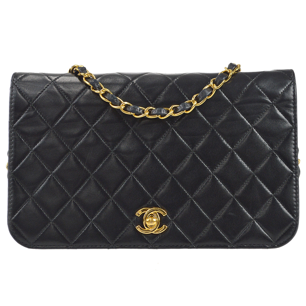 CHANEL Full Flap Chain Shoulder Bag Black Lambskin 88131