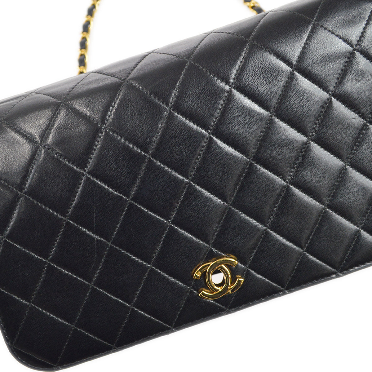 CHANEL Full Flap Chain Shoulder Bag Black Lambskin 88131