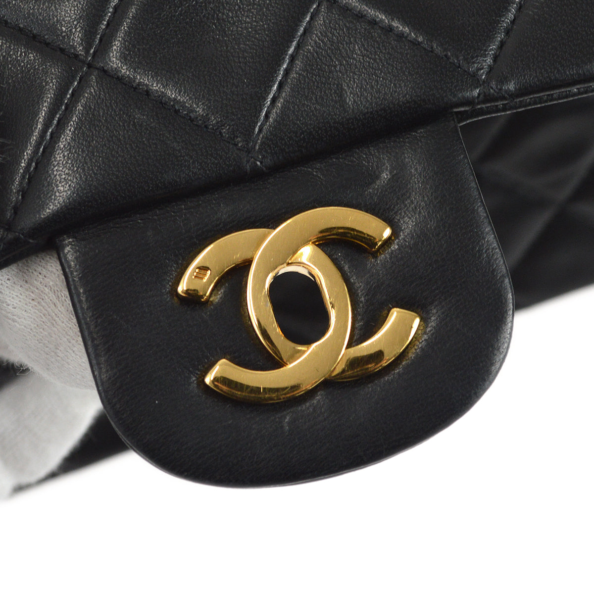 CHANEL Classic Double Flap Medium Shoulder Bag Black Lambskin 88132