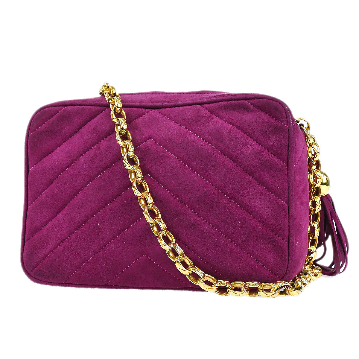 Luxury Chanel V Stitch Fringe Bijou Chain Shoulder Bag Purple Suede 88343