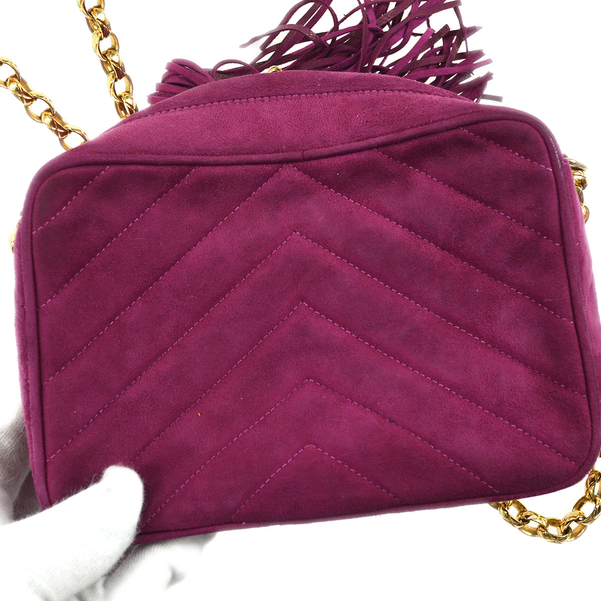 Luxury Chanel V Stitch Fringe Bijou Chain Shoulder Bag Purple Suede 88343